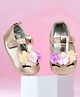 Baby Moo Cute Princess Designed Floral Applique Anti Skid Metallic Ballerinas - Gold