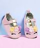 Baby Moo Cute Princess Designed Floral Applique Anti Skid Metallic Ballerinas - Pink