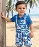 Babyhug Single Jersey Knit Dungaree & Half Sleeves Polo T-Shirt With Beach Theme Print - Blue & White
