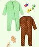 The Mom Store Cotton Knit Pack Of 2 Full Sleeves Car & Bear Printed Sleepsuits - Multi Colour