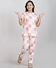 Taatoom Cotton Jersey Knit Half Sleeves Checked & Floral Printed Coordinating Tee Pajama Set - Off White