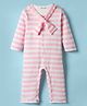 Kookie Kids Interlock Knit Three Fourth Sleeves Striped Front Open Romper - Pink