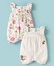 Kookie Kids Interlock Knit Frill Sleeves Floral & Polka Dot Printed & Embroidered Rompers Pack of 2 - White