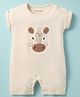 Kookie Kids Interlock Knit Half Sleeves Romper With Animal Embroidery & Polka Dot Print - Ivory