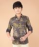 CRIMSOUNE CLUB Cotton Full Sleeves Floral Printed Shirt - Olive Green