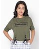 TeenTrums 100% Cotton Half Sleeves No Hard Feelings Text Printed Top - Olive Green