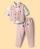Dapper Dudes Full Sleeves Solid Shirt With Striped Waistcoat Pant & Bow Set - Pink