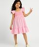 Somersault Cotton Frill Sleeves Striped & Smock Detailed Tiered Dress - Pink