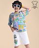 Ollington St. Cotton Half Sleeves Printed T-Shirt & Twill Lycra Shorts Set - Multicolor & White