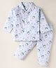 Mom's pet Cotton Linen Knit Full Sleeves Unicorn Face Printed Coordinating Night Suit Set - Grey
