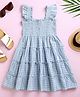 ZIP ZAP ZOOP Cotton Sleeveless Frill Detailed Checked & Smocked Tiered Dress - Blue