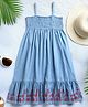 ZIP ZAP ZOOP Cotton Sleeveless Smocked Floral Embroidered Dress - Blue