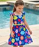 Hola Bonita Knit Frill Sleeves Dress With Floral & Butterfly Print - Navy Blue