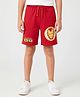 Pine Kids Marvel 100% Cotton Knee Length Shorts With Avengers Iron Man Graphics & Tape Detailing - Red