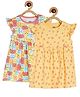 MINI KLUB Cotton Knit Pack Of 2 Frill Sleeves Abstract & Macaroons Printed Dresses - Yellow & Pink
