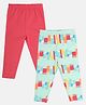 MINI KLUB Cotton Pack Of 2 Solid & Abstract Printed Leggings - Multi Colour