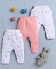 BUMZEE Cotton Pack Of 3 Striped & Swans Printed Diaper Leggings - Peach & White