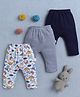 BUMZEE Cotton Pack Of 3 Striped & Dinosaurs Printed Diaper Leggings - Navy Blue & White