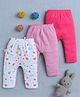 BUMZEE Cotton Full Length Solid & Cake Print Diaper Pants Pack of 3 - Pink & White