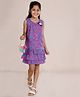 Kiddopanti Cotton Sleeveless Abstract Printed Floral Applique Detailed Layered Dress - Fuchsia