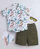 Aww Hunnie Half Sleeves Beach Theme & Animals Printed Shirt & Shorts Set - Green