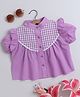 Aww Hunnie 100% Cotton Half Puffed Sleeves Placement Checked Frill Detailed Shirt Style Crop Top - Mauve