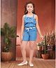 Aarika Denim Woven Sleeveless Luck Text Applique Detailed Dungaree - Blue