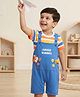 Babyhug Single Jersey Knit Dungaree & Half Sleeves Striped T-Shirt With Animal Patch - Blue