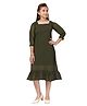 Aarika Georgette Woven Three Fourth Sleeves Swiss Dots Embroidered Dress - Dark Green