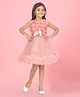 Aarika Net Woven Sleeveless Bow Applique Detailed Ruffles Detailed Dress - Peach