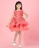 Aarika Net Woven Sleeveless Floral Applique & Ruffles Detailed Tutu Dress - Peach
