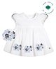 My Milestones Pure Cotton Half Puffed Sleeves Floral Embroidered Dress - White