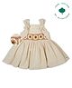 My Milestones 100% Cotton Sleeveless Floral & Shchiffli Embroidered Bow Applique Detailed Dress - Beige