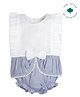 My Milestones Pure Cotton Frill Detailed & Schfilli Embroidered Onesie - White & Blue