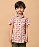 MoMaa Cotton Half Sleeves Elephants Printed Shirt - Orange