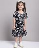 Mini & Ming Georgette Half Puffed Sleeves Floral Printed Dress -Black