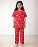 Anthrilo 100% Organic Cotton knit Half Sleeves Heart Shaped Cherry Printed Coordinating Night Suit Set - Red