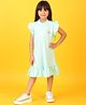 Anthrilo Cotton Frill Sleeves Heart Glitter Printed Dress - Aqua