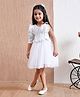 Bella Moda Lycra One Shoulder Sleeves Flower Applique Detailed & Striped Dress - White