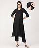 The Mom Store Silk Three Fourth Sleeves Solid Maternity Kurta With Nursing Access & Salwar Set - Black