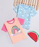 BUMZEE Cotton Woven Half Sleeves T-Shirts with Rainbow & Magical Text Print Pack Of 2 - Light Blue & Peach