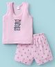 Tango Interlock Knit Sleeveless Text Printed Vest & Knee Length Shorts - Pink