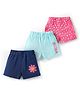 Doodle Poodle 100% Cotton Knit Knee Length Floral Printed Shorts Pack of 3 - Turquoise Blue Dark Pink & Navy Blue