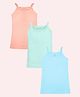 Kiddopanti Cotton Pack Of 3 Sleeveless Solid Camisoles - Peach Green & Blue