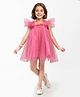 TOONYPORT Net Flutter Sleeves Bow Applique Detailed Dress - Pink