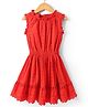 Under Fourteen Only Cotton Sleeveless Sciffli Embroidered Dress - Red