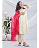 misbis Silk Blended Three Fourth Sleeves Floral Embroidered & Sequins Embellished Kurta & Palazzo With Dupatta Set - White & Pink