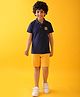 Anthrilo Cotton Blend Half Sleeves Brand Name Patch Detailed Polo Tee & Shorts Set - Navy Blue & Yellow