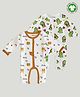 Kidbea 100% Organic Cotton Pack Of 2 Full Sleeves Baby Dinosaur & Wild Animals Printed Rompers - Orange & Olive Green