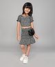 Little Angels Cotton Half Sleeves Floral Printed Crop Top & Skirt Set - Black